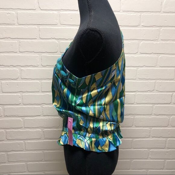 NWT Rachel Lym Couture Resort Swimwear Cover Up Crista Green One Shoulder Top - Picture 5 of 11